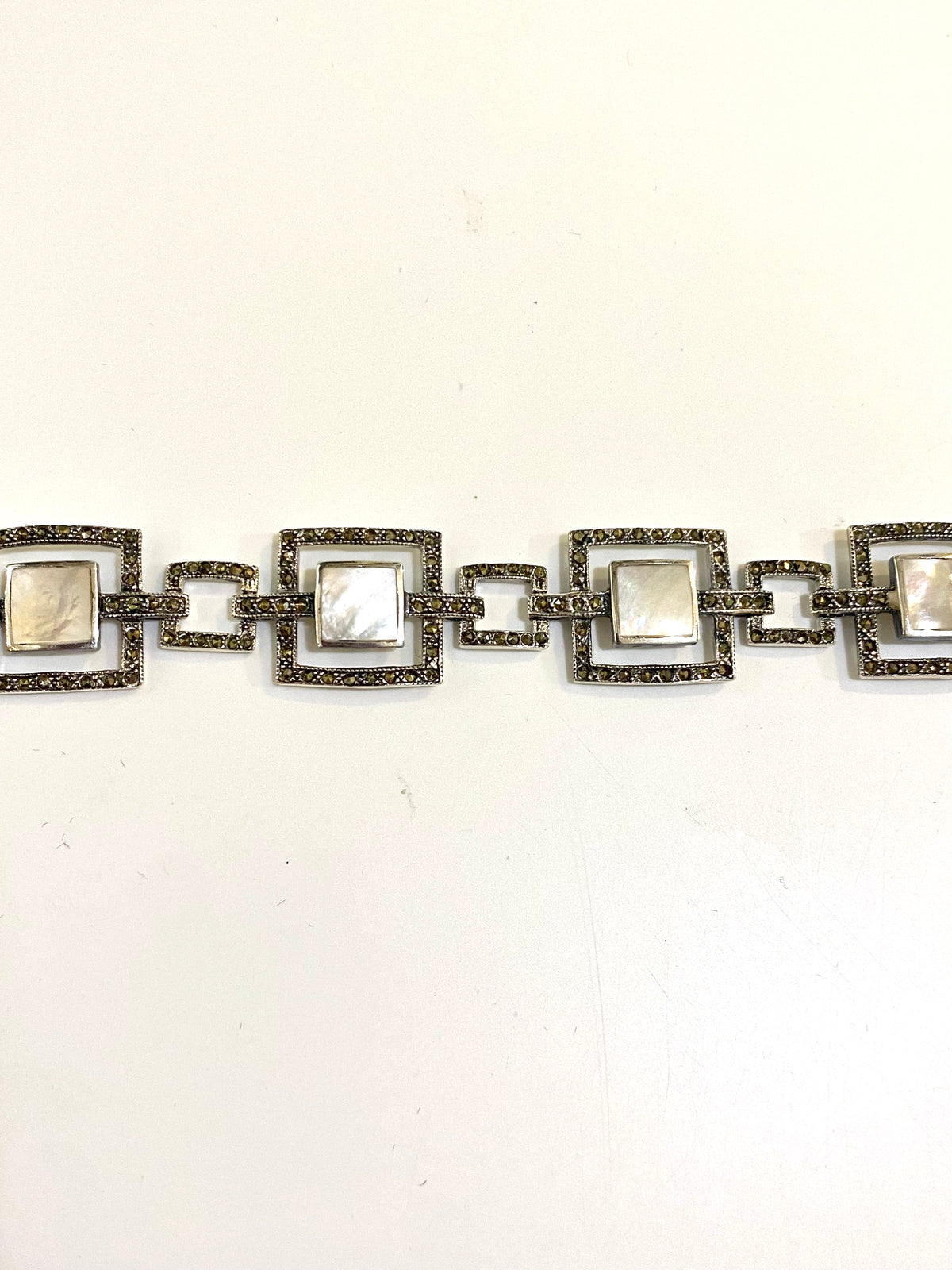Marcasite Mother of Pearl Inlaid Square Motif Bracelet
