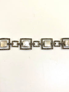 Marcasite Mother of Pearl Inlaid Square Motif Bracelet