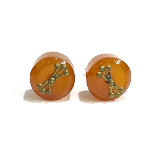 Vintage Orange Bakelite Brass Cufflinks