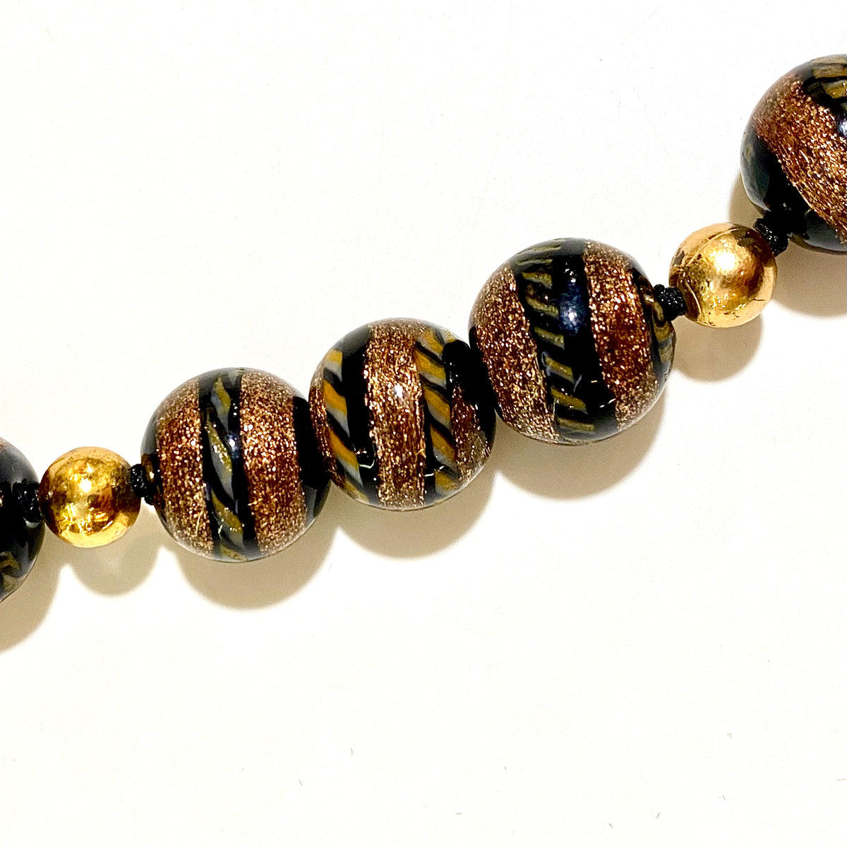 Vintage Black and Gold Murano Beaded Necklace