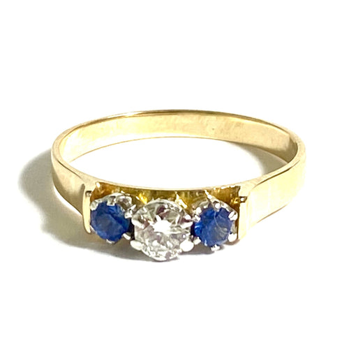 Vintage 18ct Yellow Gold Sapphire and Diamond Trilogy Ring