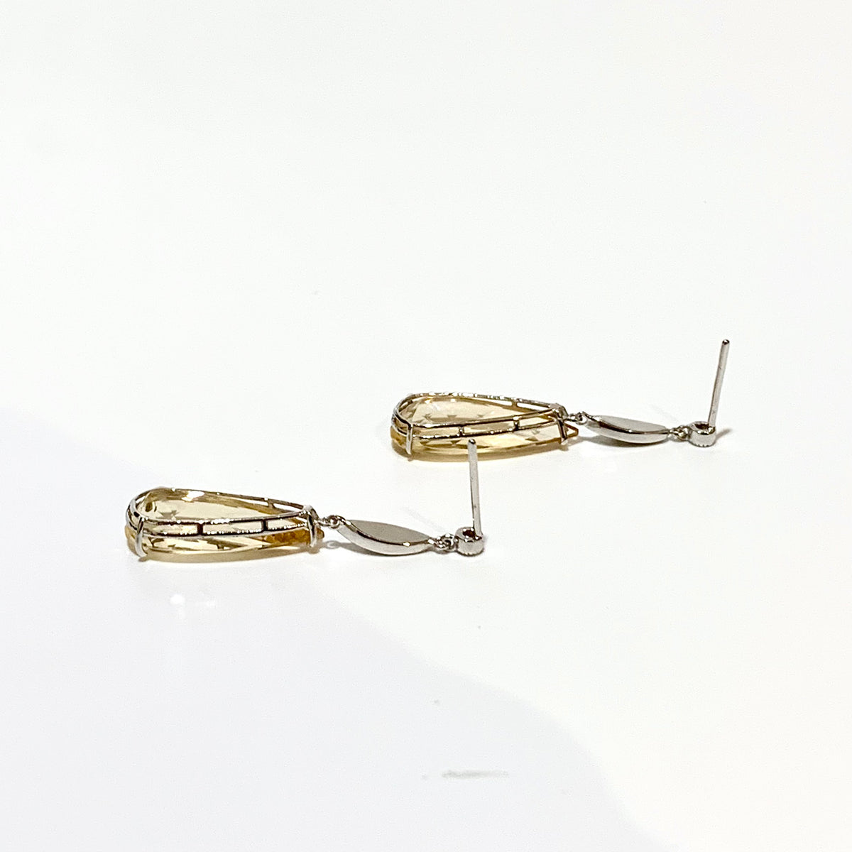 9ct White Gold Yellow Beryl and Diamond Stud Drop Earrings