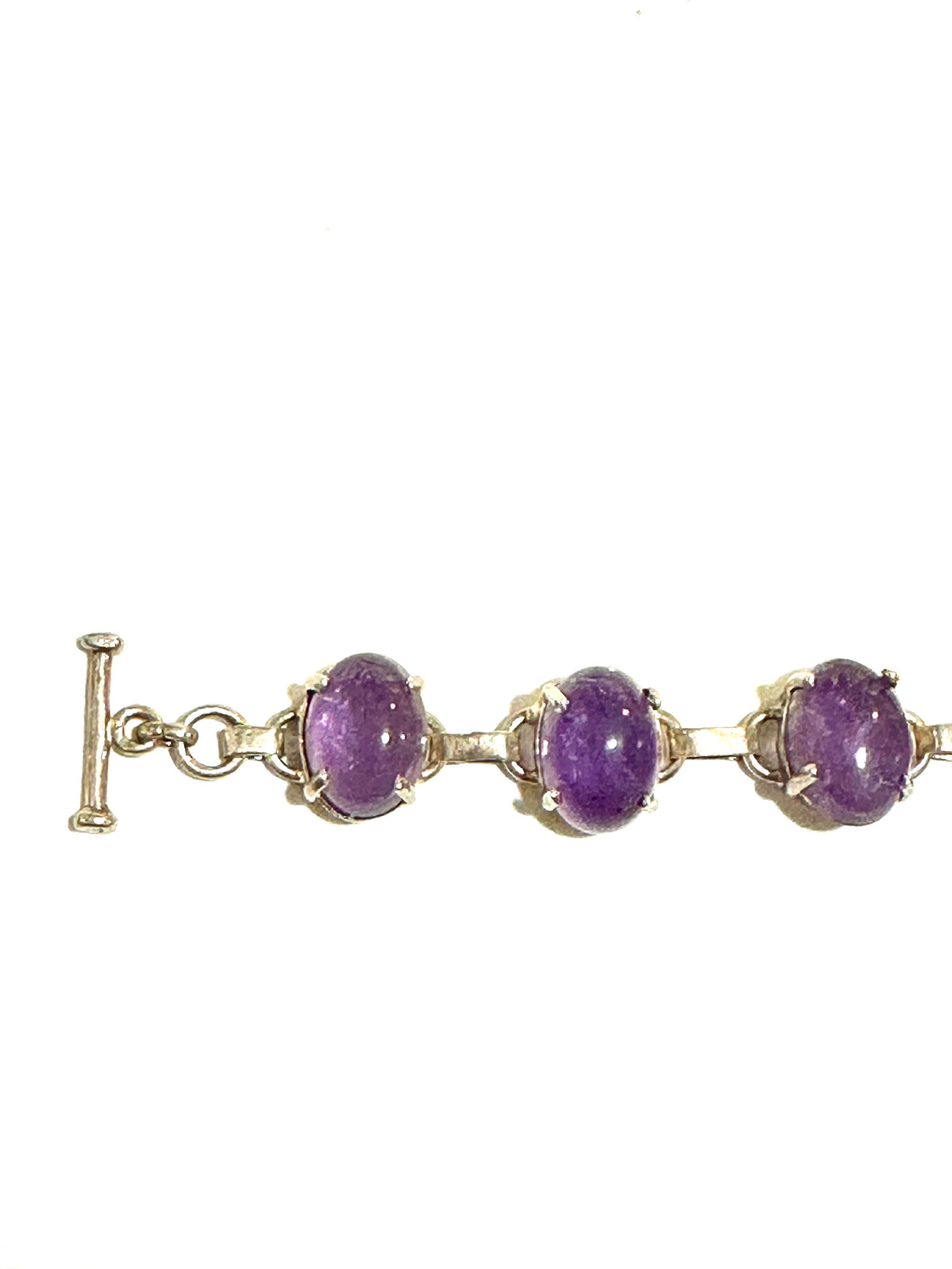 Large Sterling Silver Cabochon Amethyst Bracelet
