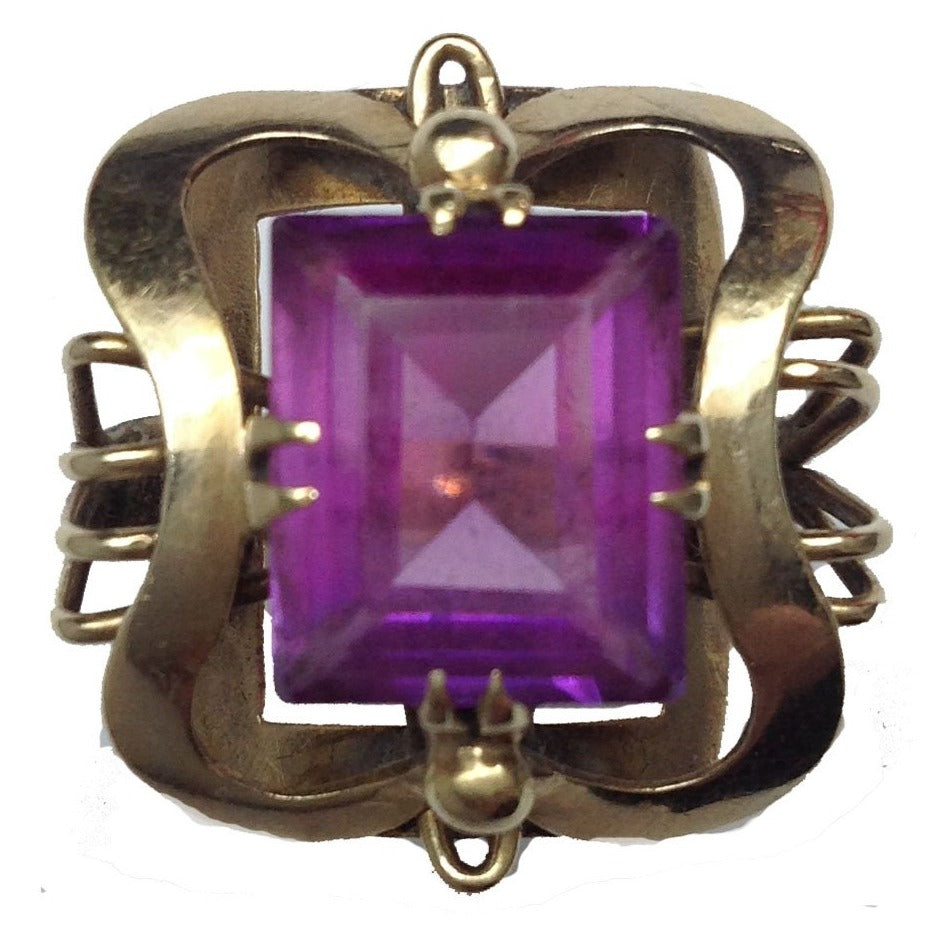 Vintage 9ct Yellow Gold Square Amethyst Cocktail Ring