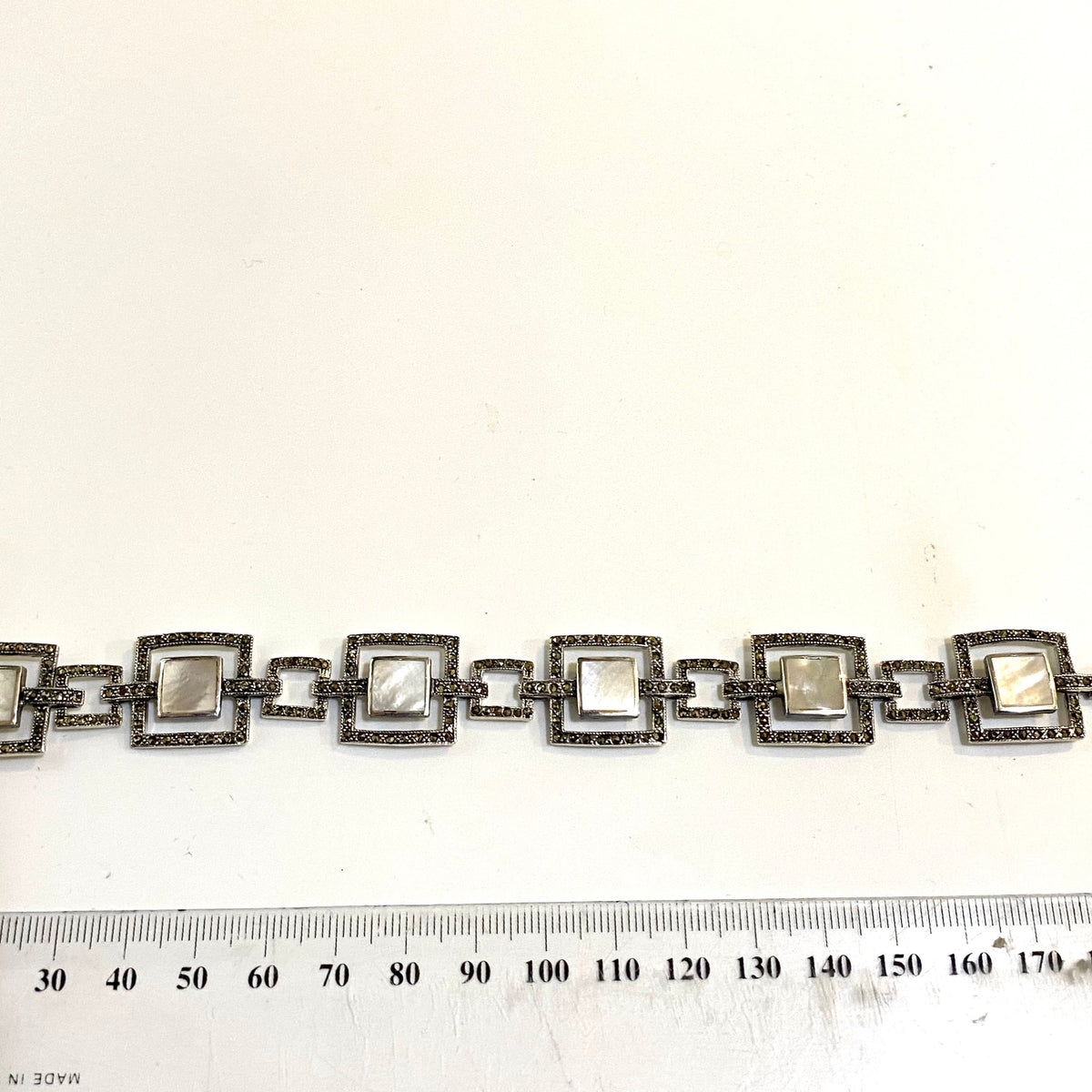 Marcasite Mother of Pearl Inlaid Square Motif Bracelet