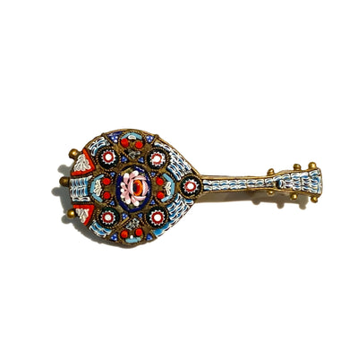 Micro Mosaic Mandolin Brooch