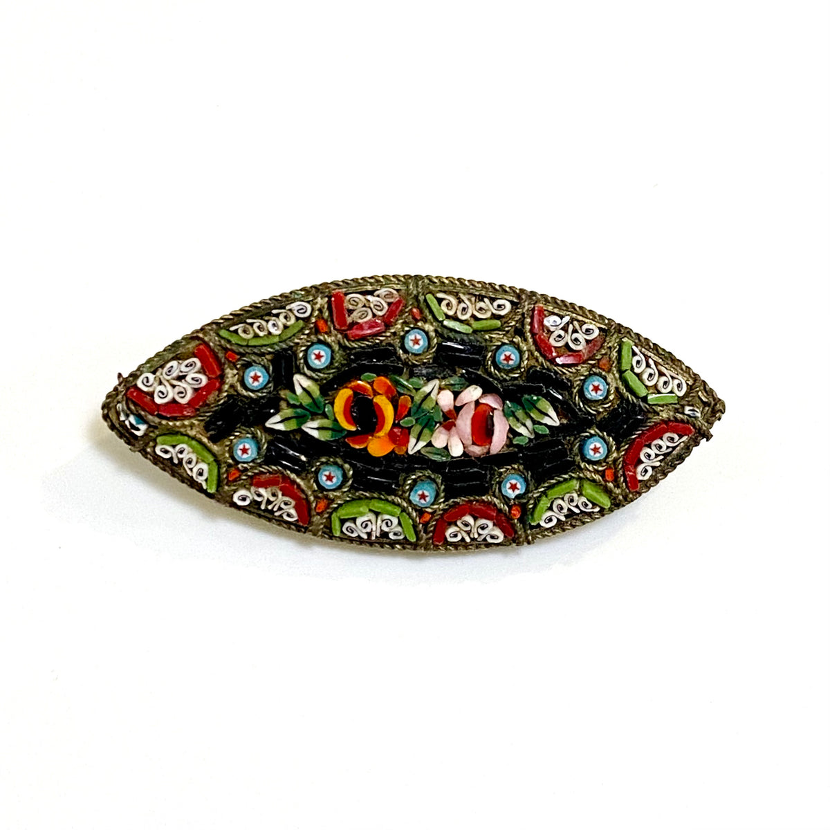 Marquis Shaped Italian Micro Mosaic Brooch