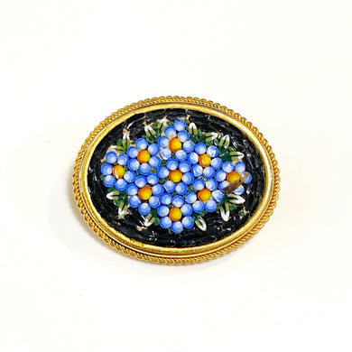 Italian Gold Plated Floral Micro Mosaic Brooch