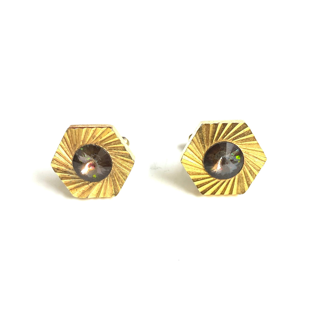 Sterling Silver Gold Plate and Crystal Cufflinks