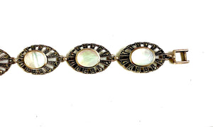 Oval Inlaid Mother of Pearl Marcasite Bracelet