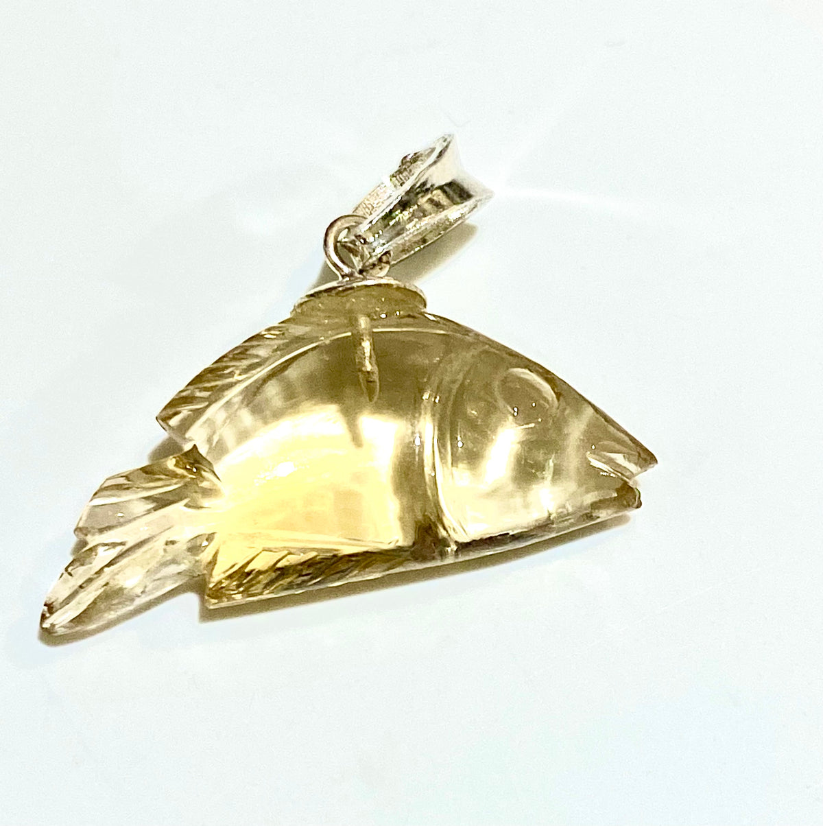 Hand-carved Citrine Fish Pendant