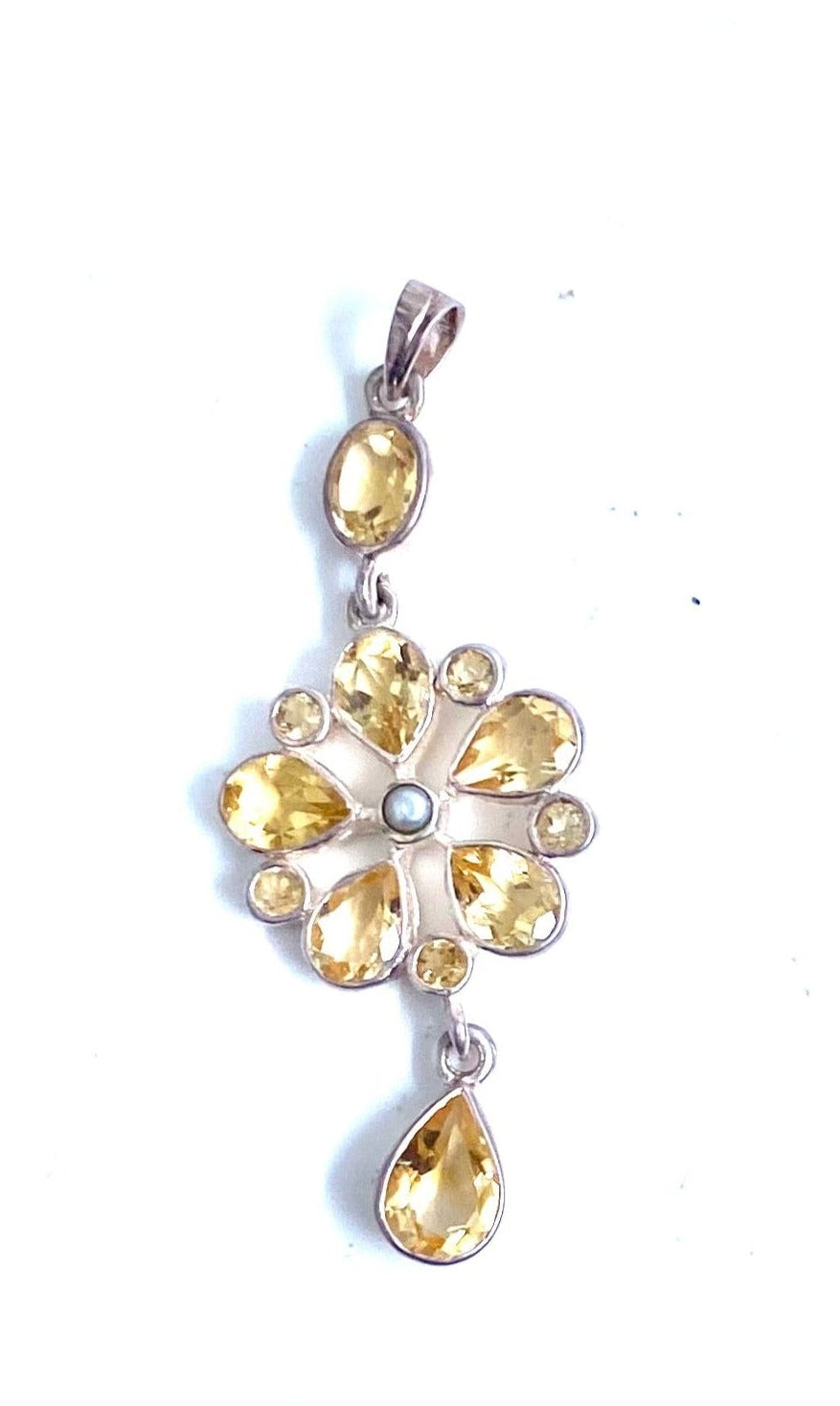 Sterling Silver Citrine and Pearl Pendant
