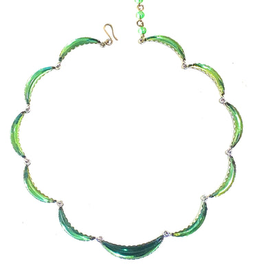 Rare Vintage Green Ark Shaped Czech Necklace