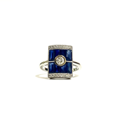 9ct White Gold Art Deco Sapphire and Diamond Ring