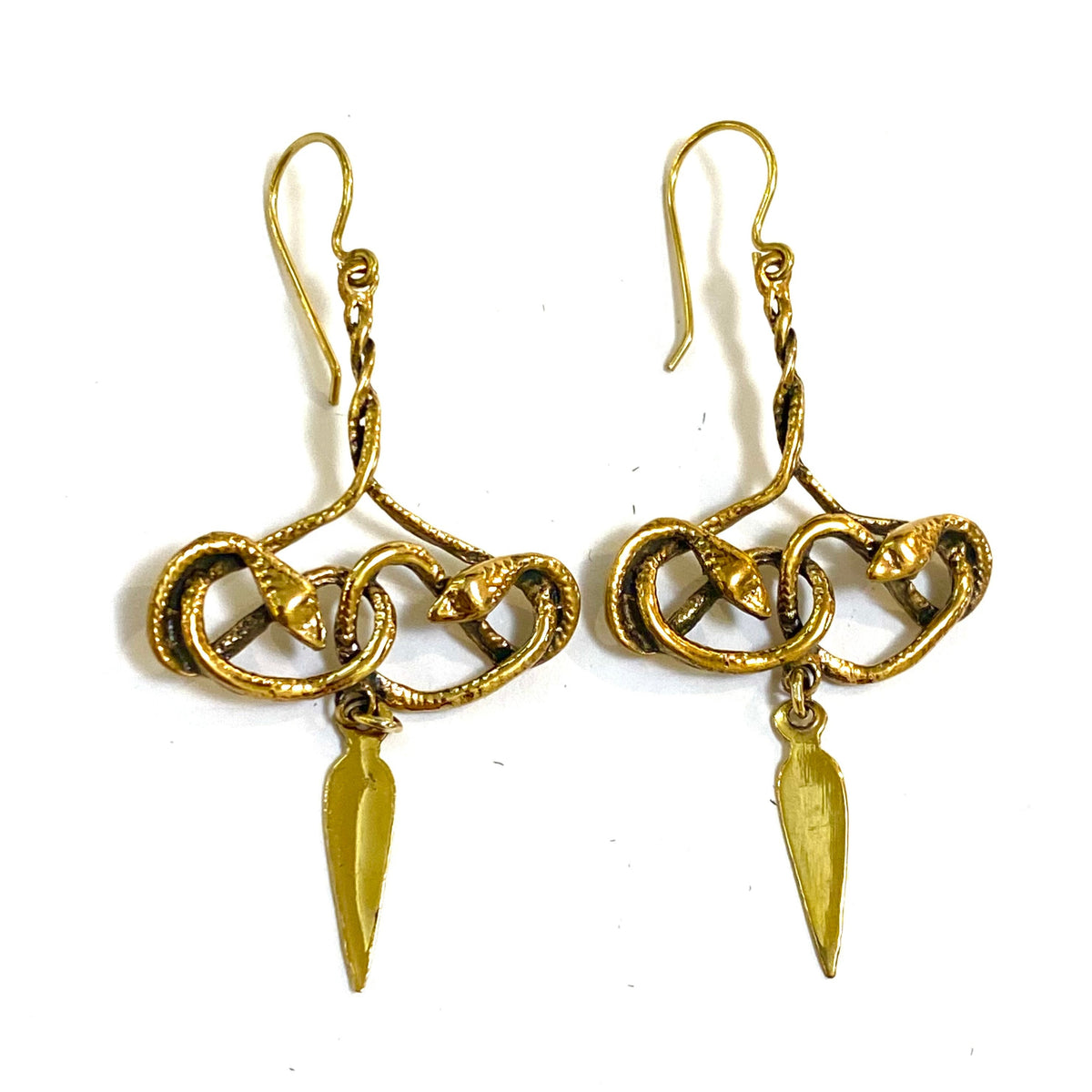 Twisted Brass Snake Dangle Earrings