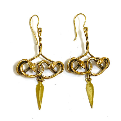Twisted Brass Snake Dangle Earrings