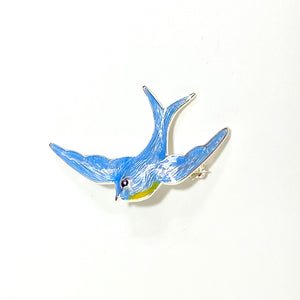 Sterling Silver Blue and Yellow Enamel Swallow Brooch