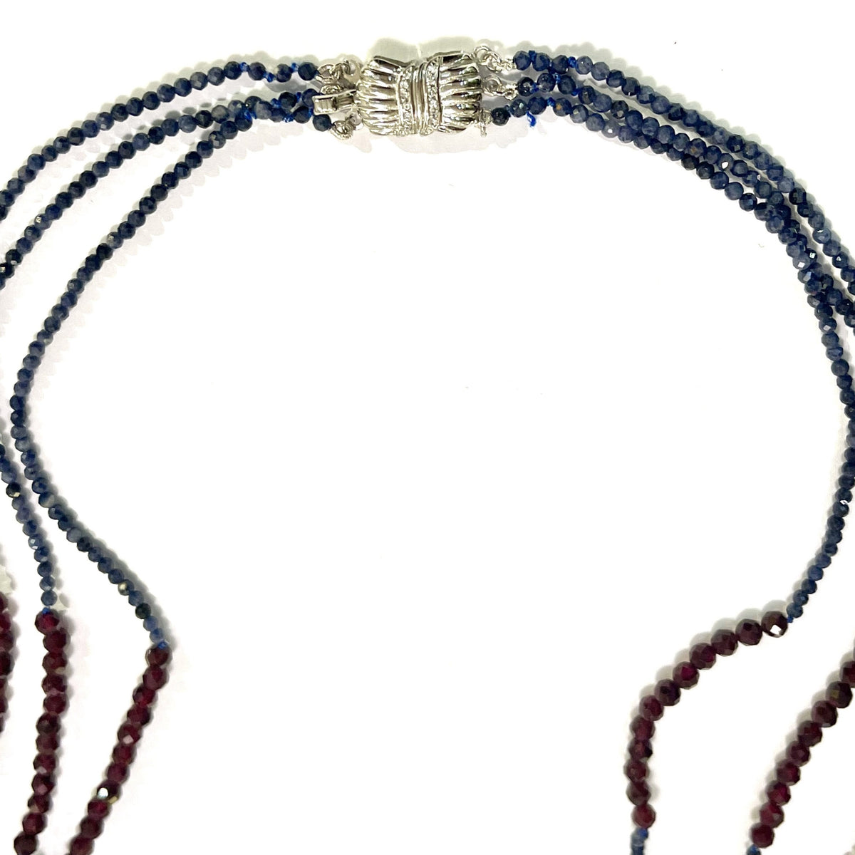 Sterling Silver Sapphire and Garnet Multi-Strand Graduated Necklace