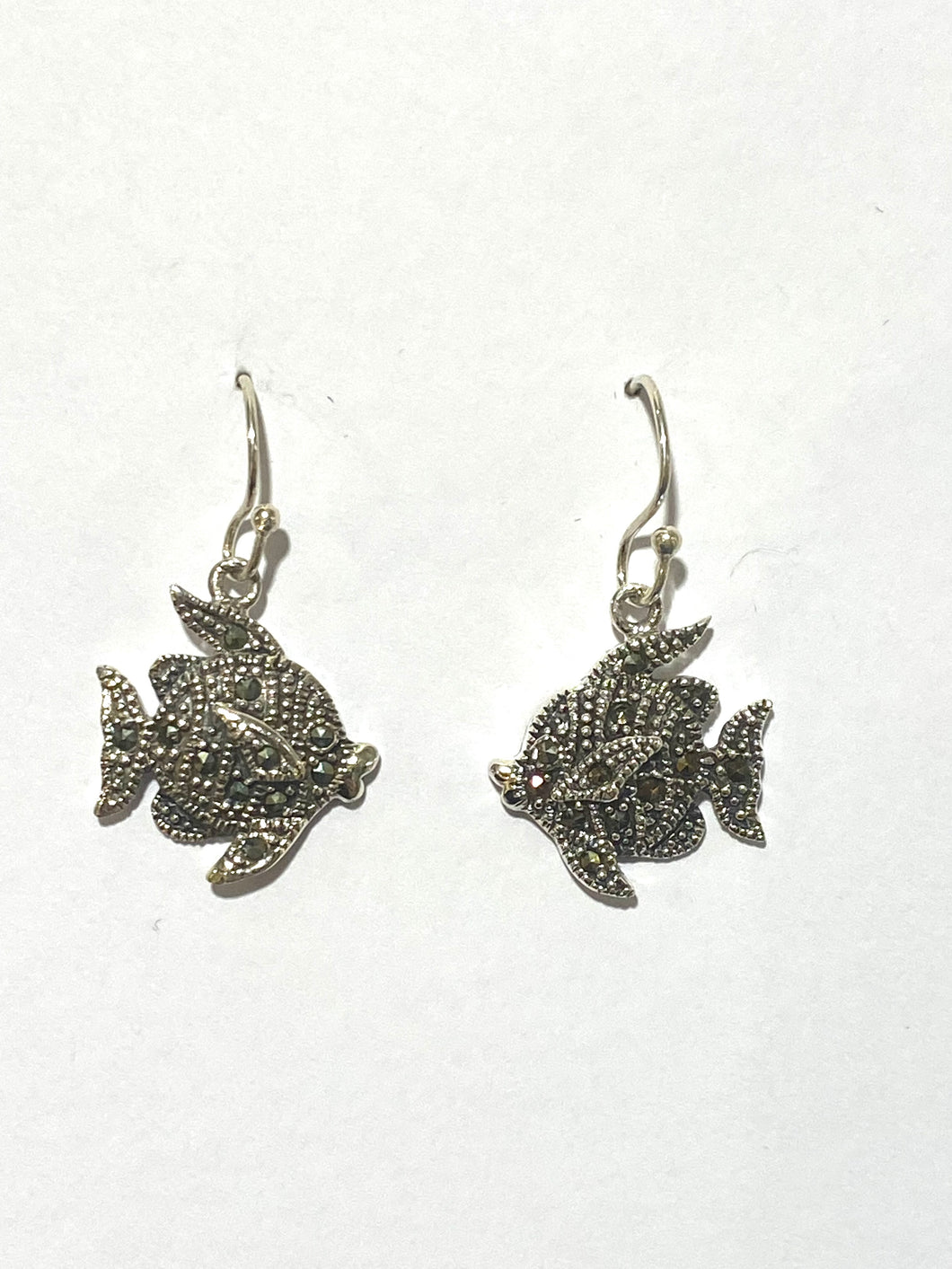 Sterling Silver Marcasite Dangle Fish Hook Drop Earrings