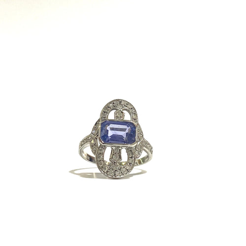 9ct White Gold Diamond and Sapphire Ring