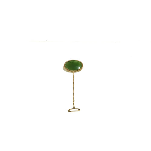 9ct Gold Nephrite Jade Oval Brooch