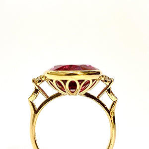 18ct Yellow Gold Rubellite Tourmaline and Diamond Ring