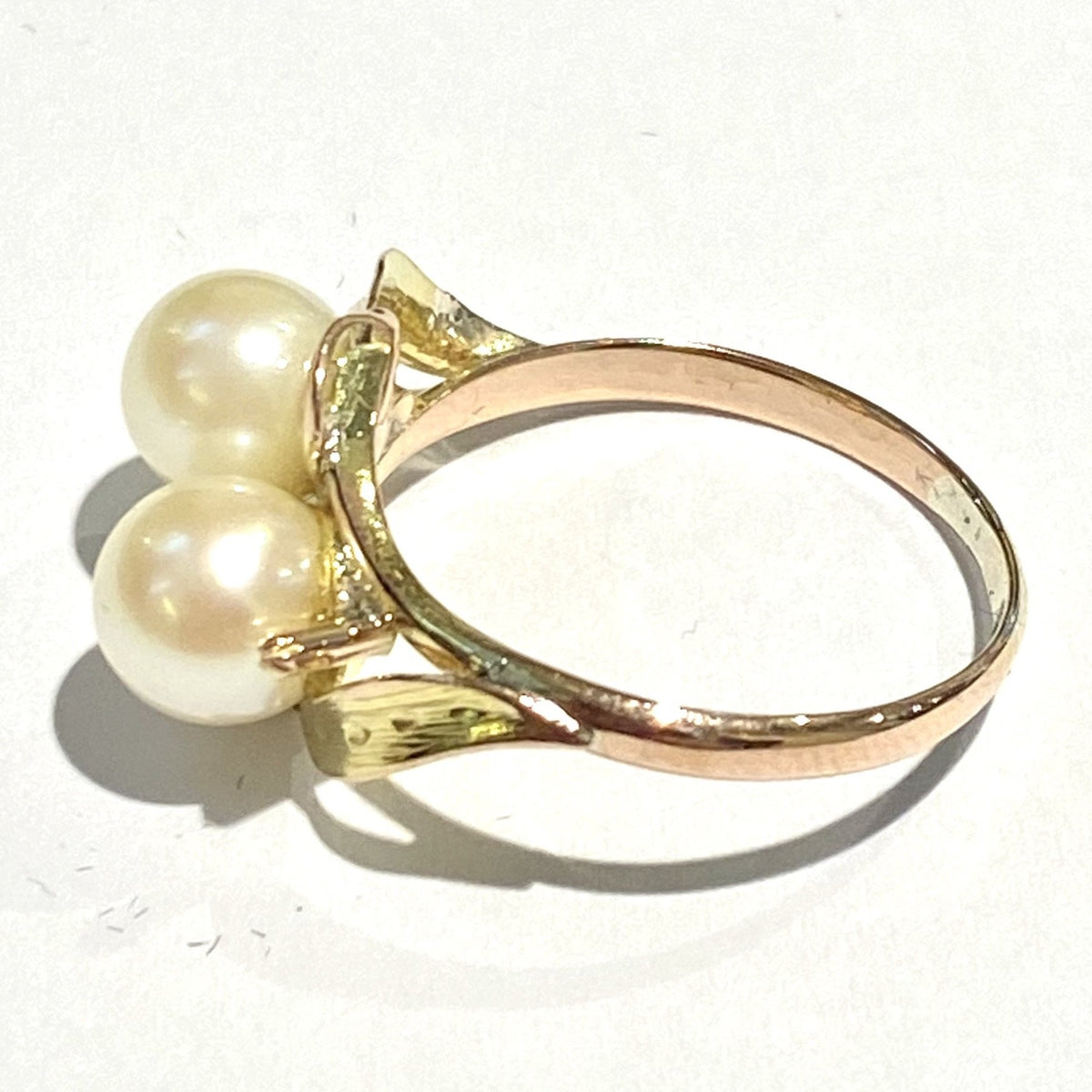 Vintage 9ct Yellow Gold Cultured Pearl Twin Ring
