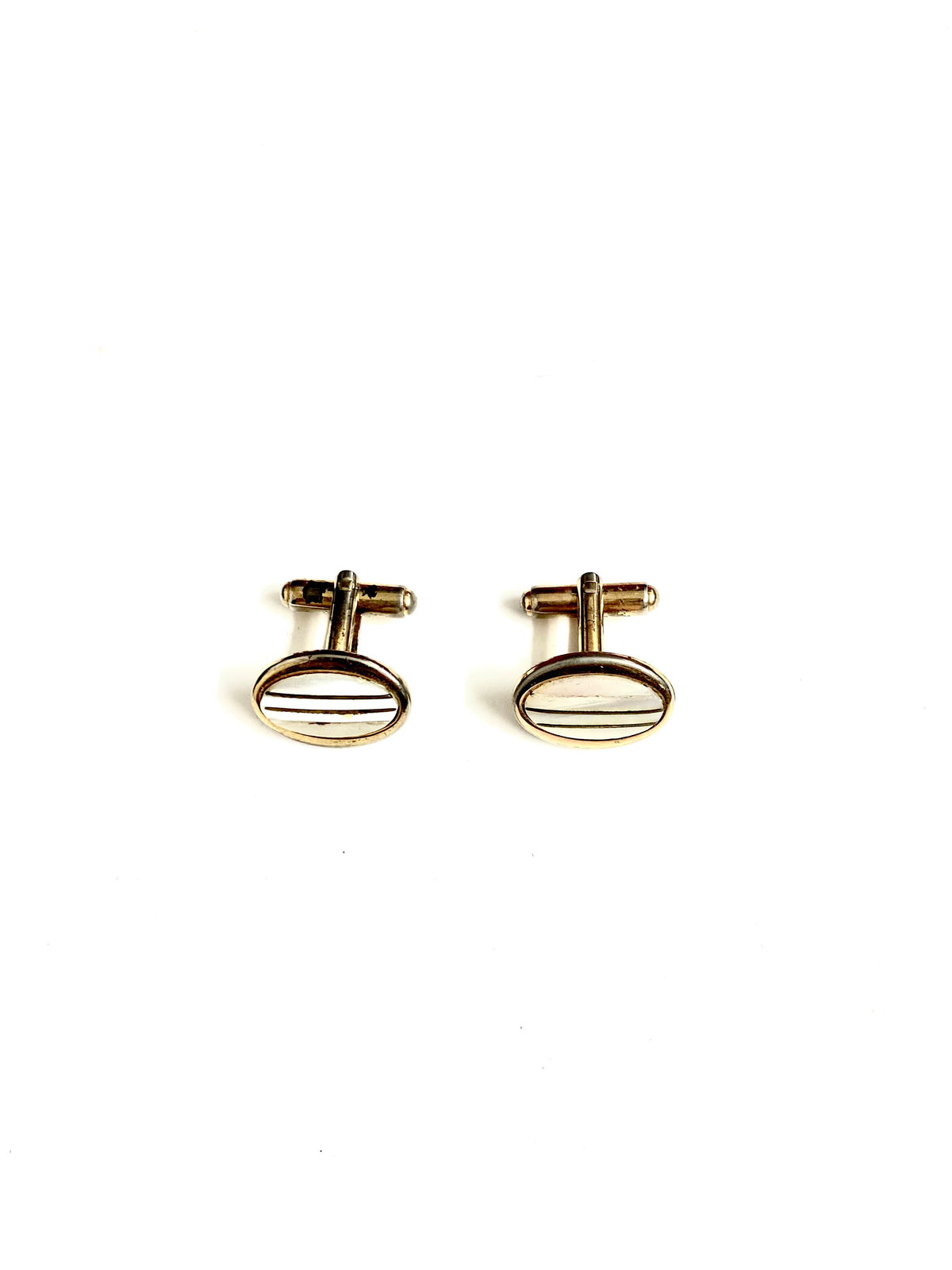 Vintage Sterling Silver Gold Plate Mother of Pearl Cufflinks