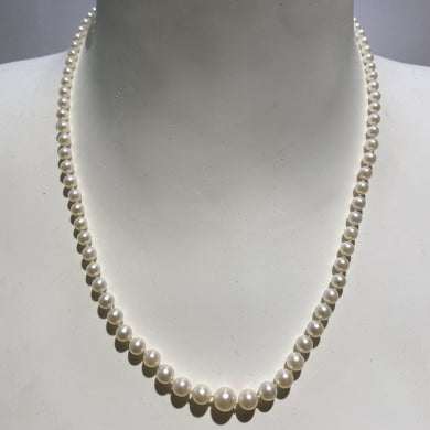 Vintage Sterling Silver Graduated Akoya Pearl Necklace