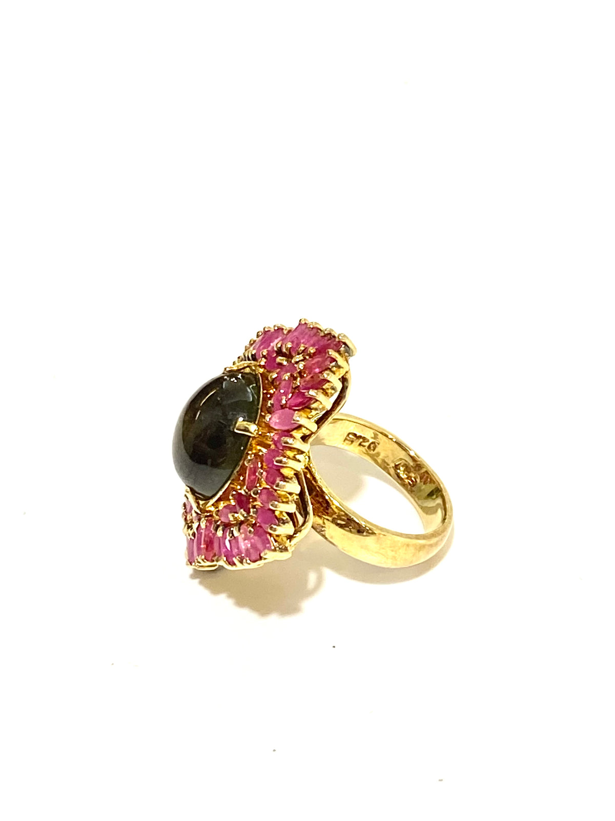 Synthetic Ruby and Moonstone Ring