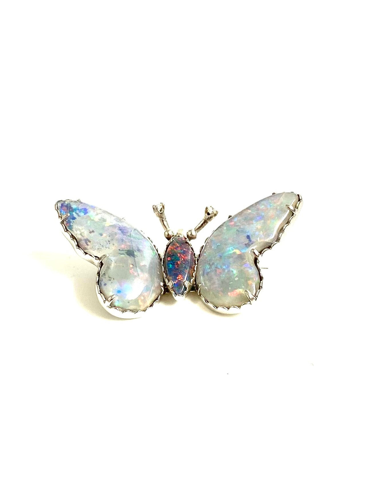 14ct White Gold Diamond Black Opal Brooch