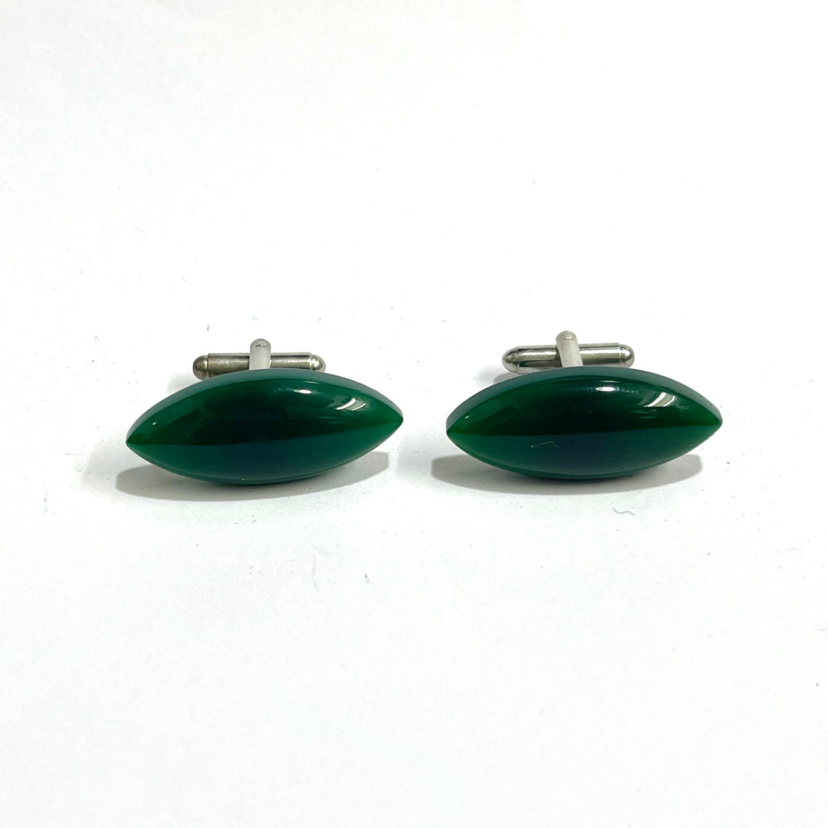 Sterling Silver Green Onyx Marquise Cut Cufflinks