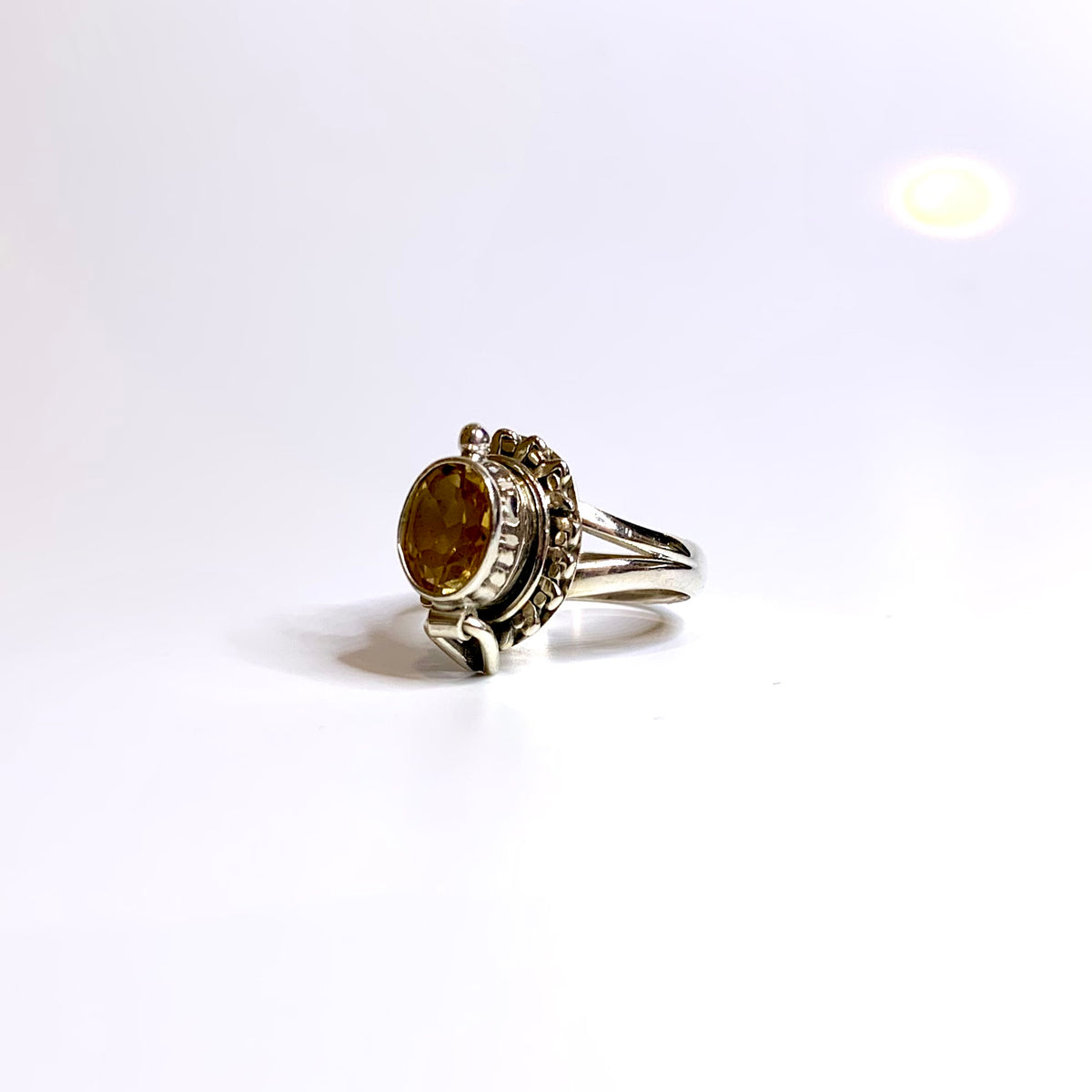 Sterling Silver Oval Cut Citrine Poison Ring