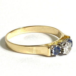 Vintage 18ct Yellow Gold Sapphire and Diamond Trilogy Ring