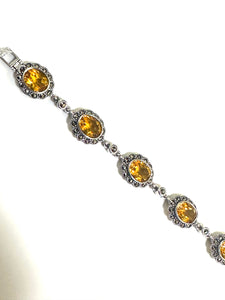 Sterling Silver Marcasite and Oval Cut Citrine Bracelet