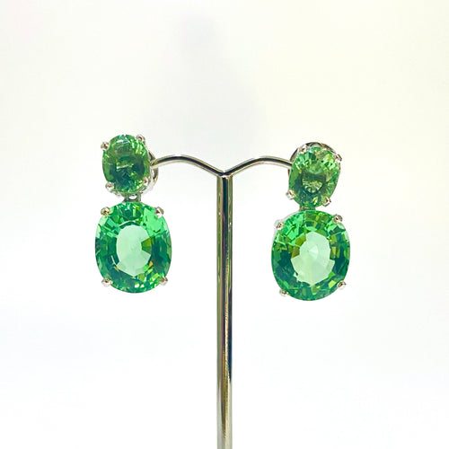 Sterling Silver Green Costume Stud Drop Earrings