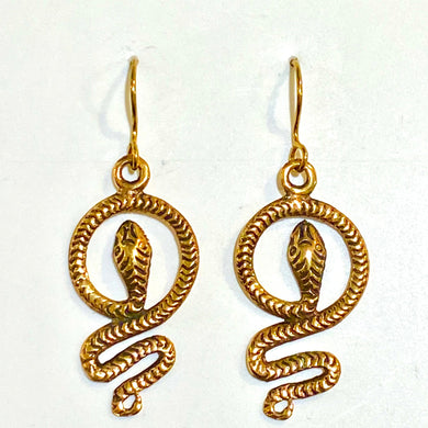 Enchanting Brass Snake Hook Drop Earrings