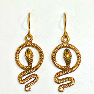 Enchanting Brass Snake Hook Drop Earrings