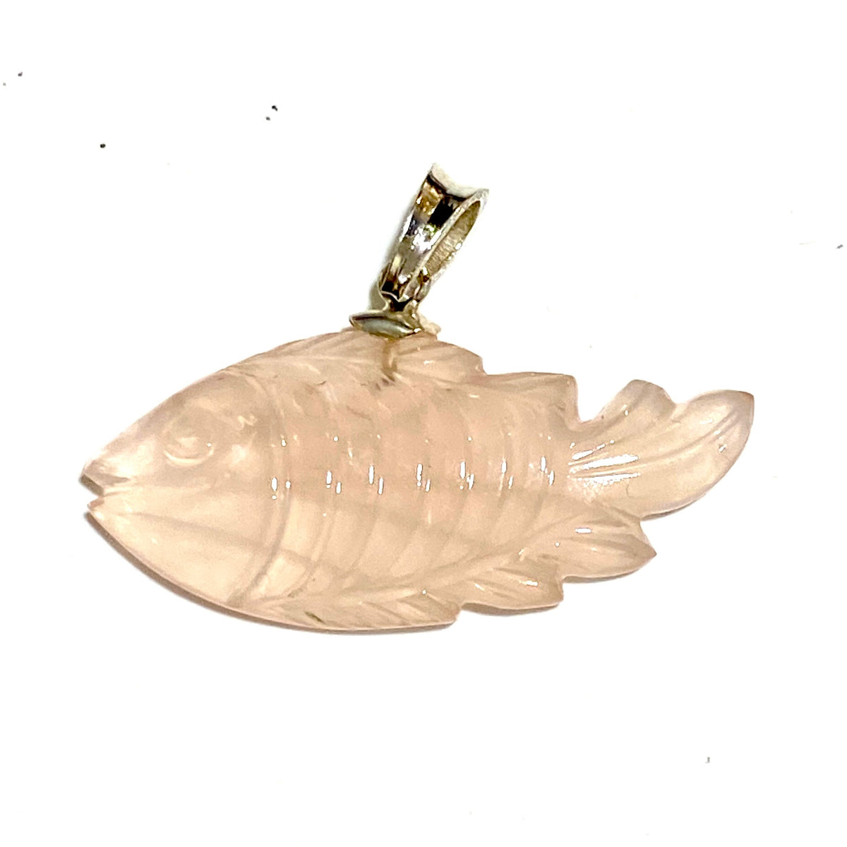 Hand-carved Rose Quartz Fish Pendant