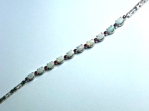 Vintage 9ct White Gold Solid Opal and Ruby Bracelet