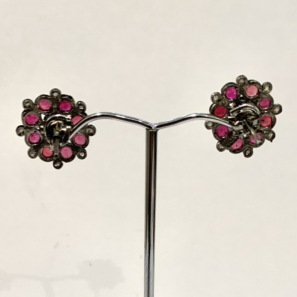 Sterling Silver Opal, Garnet and Diamond Stud Earrings