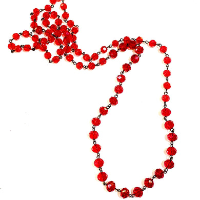 Red Faceted Crystal Necklace on Wire