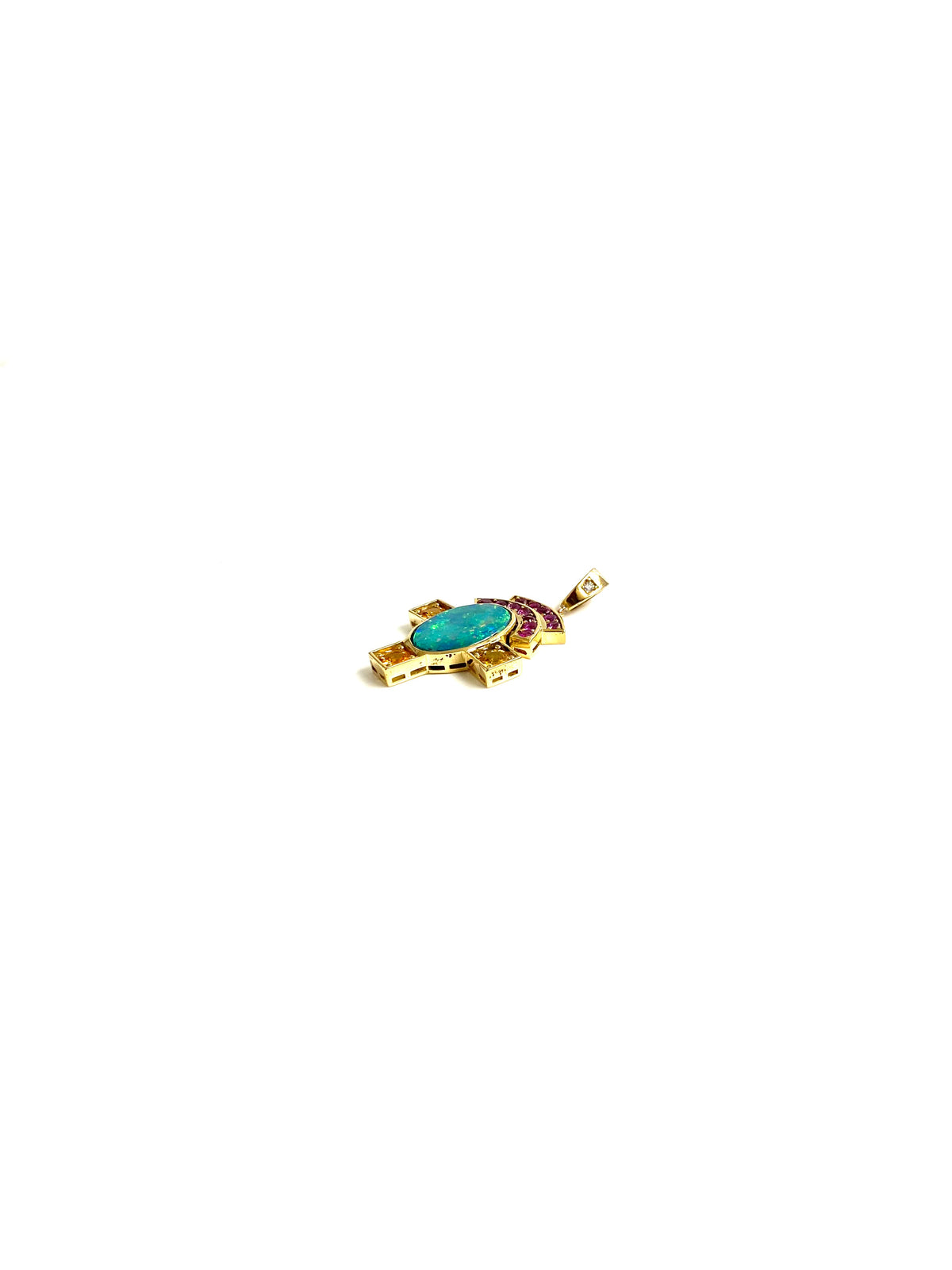 18ct Gold Opal, Sapphire and Ruby Pendant