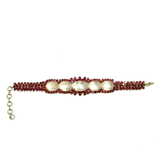 Sterling Silver Garnet and Cabochon Rose Quartz Bracelet