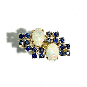 Vintage Solid White Opal and Sapphire Cocktail Ring