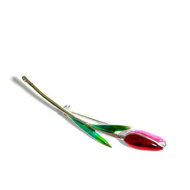 Sterling Silver Red and Green Enamel Tulip Brooch