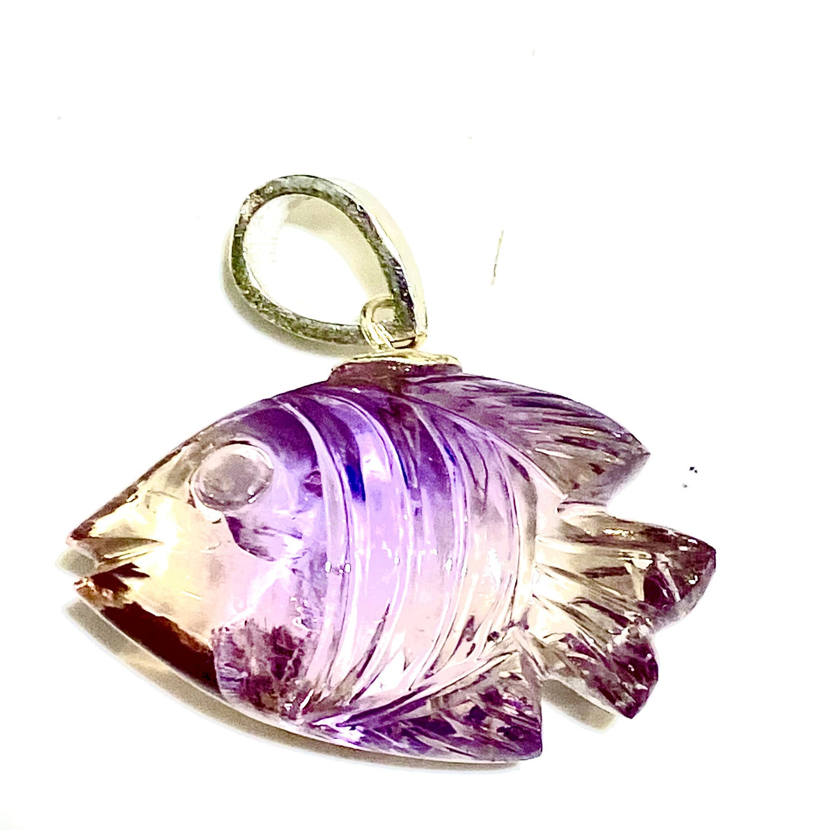 Hand-carved Amethyst Fish Pendant