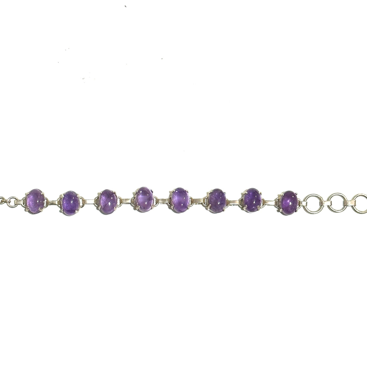 Large Sterling Silver Cabochon Amethyst Bracelet