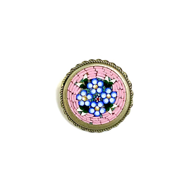 Round Pink Floral Micro Mosaic Brooch