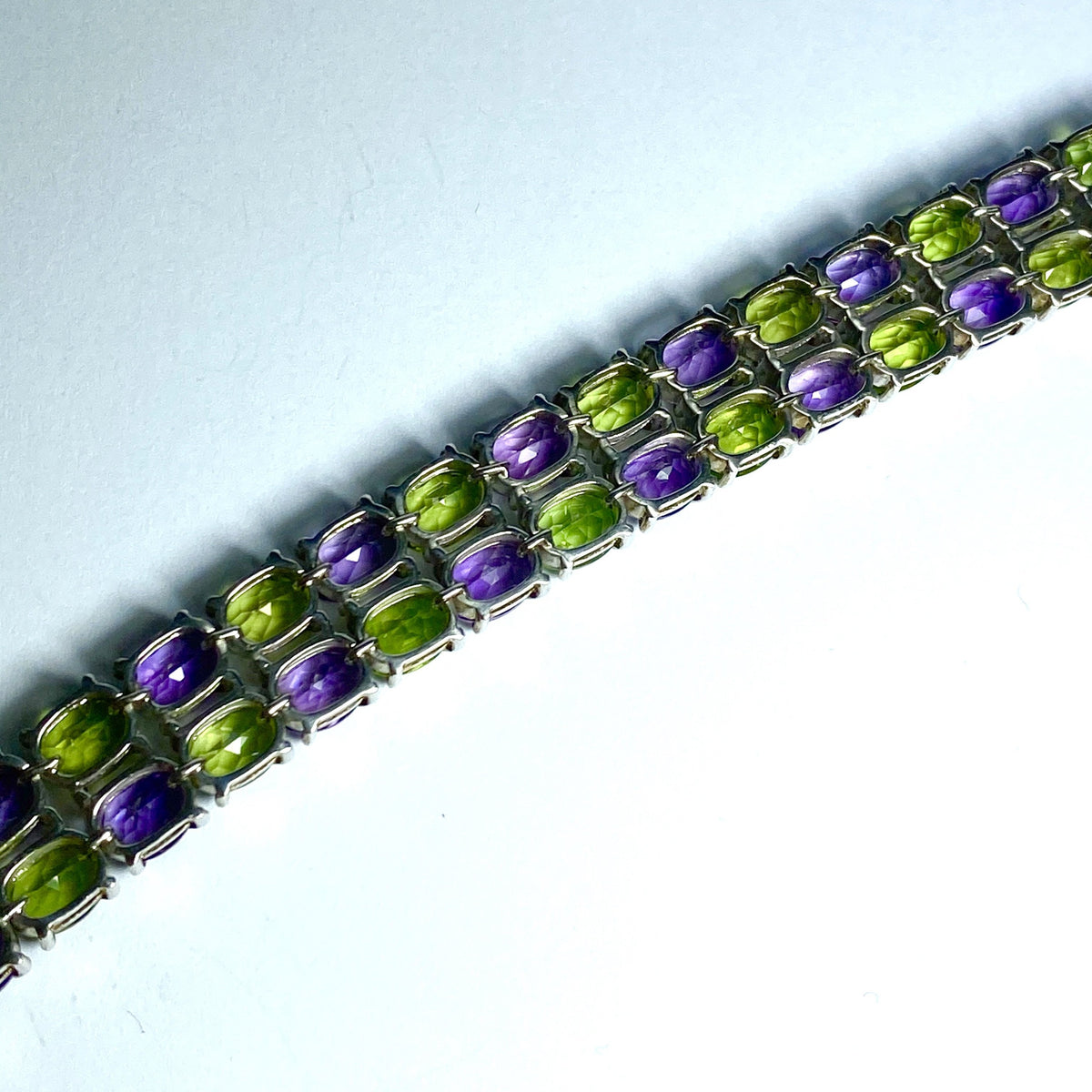 Sterling Silver Peridot and Amethyst Bracelet